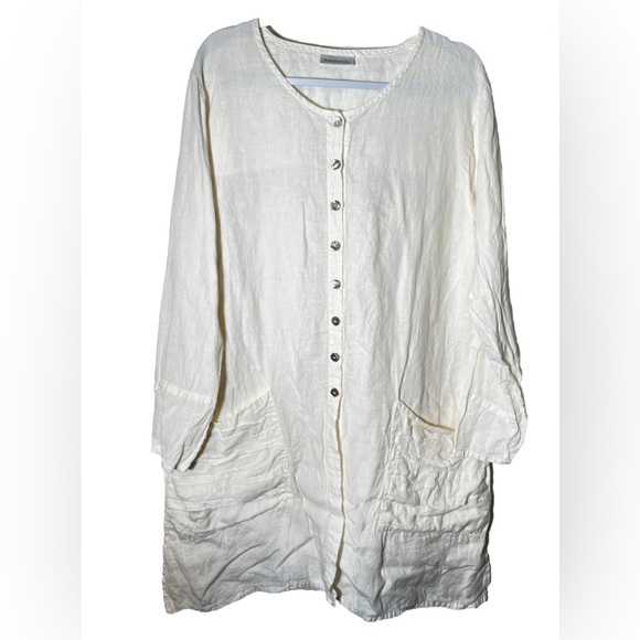 Homefrocks Cream Linen Pearl Button Down Long Sleeve Tunic Size S - Picture 2 of 6